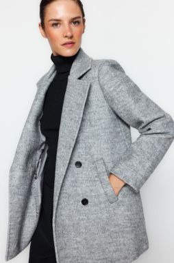 Trendyol Grey Premium oversize vlnený kabát širokého strihu