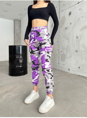 BİKELİFE Lilac Camouflage Pattern Cargo Pocket Gabardine Trousers.