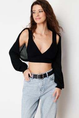 Trendyol Black Crop Bolero Look Basic Knitwear Cardigan