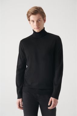 Avva Men's Black Full Turtleneck Wool Blended Regular Fit Knitwear Sweater