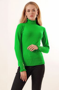 Bigdart 15786 Buttoned Turtleneck Sweater - Blue Green