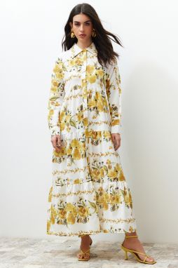 Trendyol Yellow Floral Woven Shirt Linen Look Dress