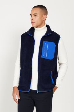 AC&Co / Altınyıldız Classics Men's Navy Blue Standard Fit Normal Fit High Neck Sherpa Fleece Vest