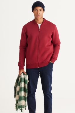 AC&Co / Altınyıldız Classics Men's Burgundy Standard Fit Regular Cut Inner Fleece 3 Thread College Collar Cotton Sweatshirt Jacket