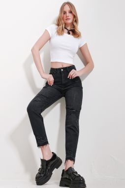 Trend Alaçatı Stili Women's Black High Waist Pocket Mom Jeans