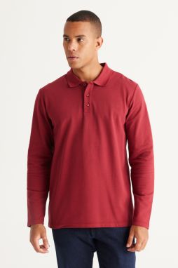 AC&Co / Altınyıldız Classics Men's Burgundy Standard Fit Normal Cut 3 Thread Fleece 100% Cotton Polo Neck Sweatshirt