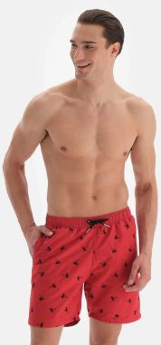 Dagi Men's Red Palm Embroidered Mid Shorts