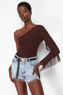 Trendyol Brown Tasseled Single Sleeve Knitted Bodysuit