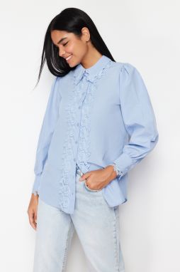 Trendyol Blue Lace Brode Detail Cotton Woven Shirt