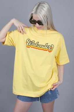 Madmext Yellow Printed Oversized Round Neck Women's T-Shirt