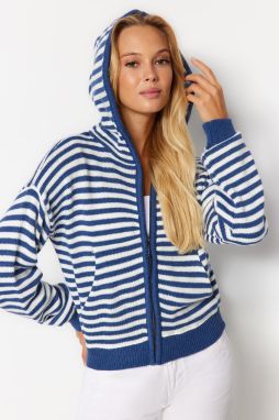 Trendyol Blue Hooded detailný pletený kardigán