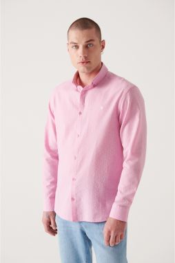 Avva Men's Pink Embossed Patterned Trill Shirt