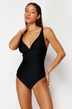 Trendyol Black V Neck Draped Regular Swimsuit