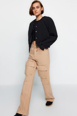 Trendyol Ecru džínsy so širokými nohavicami s vysokým pásom a nákladným vreckom
