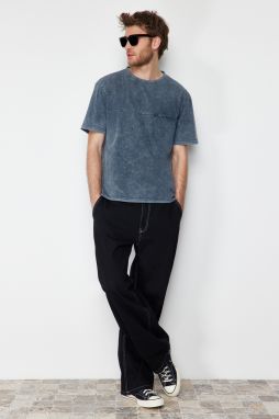 Trendyol Anthracite Relaxed/Comfortable Fit Wear/Faded Effect 100% Cotton T-Shirt with Pockets