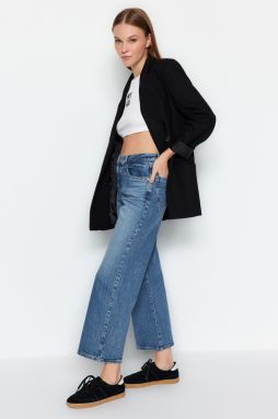 Trendyol Blue Normal Waist Crop Straight Jeans