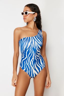 Trendyol Animal Patterned One-Shoulder Draped Regular Swimsuit