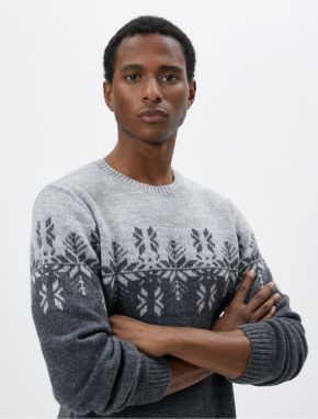 Koton Acrylic Blend Sweater Crew Neck Ethnic Patterned