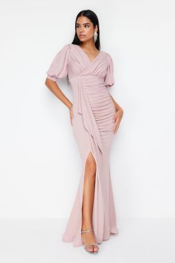 Trendyol Powder Draped Knitted Evening Dress