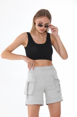 BİKELİFE Stone Cargo Pocket High Waist Flexible Denim Shorts