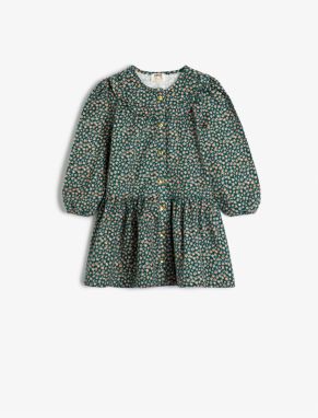 Koton Floral Dress Baby Collar Long Sleeve Buttoned Cotton