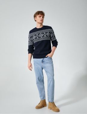 Koton Crew Neck Sweater Ethnic Pattern Wool Blend