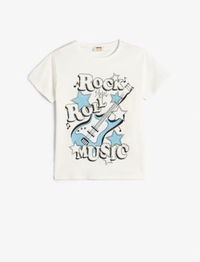 Koton T-Shirt Music Themed Short Sleeve Crew Neck Cotton