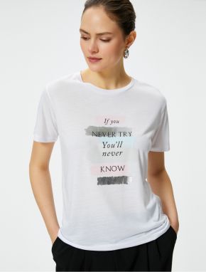 Koton Slogan Printed T-Shirt Short Sleeved Crew Neck