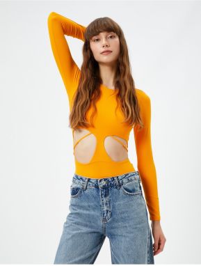 Koton Bodysuit Window Detailed Crew Neck Long Sleeved