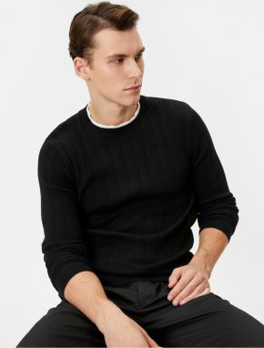 Koton Slim Fit Sweater Knitwear Textured Collar Detailed Long Sleeve