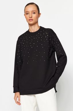 Trendyol Black Stone Detailed Knitted Tunic with Side Slits