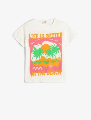 Koton T-Shirt Short Sleeve Crew Neck Summer Themed Print Detailed Cotton