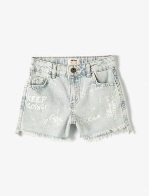 Koton Denim Shorts Slogan Printed Pocket Cotton