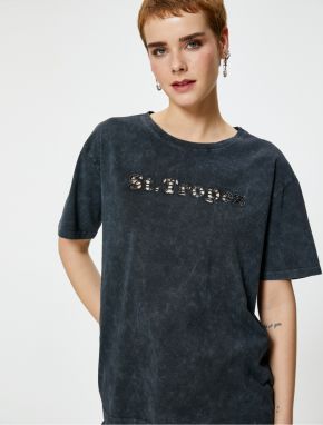 Koton St. Tropez T-Shirt Window Detail Faded Effect Short Sleeve Crew Neck Cotton