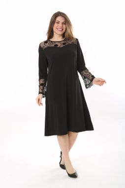 Şans Women's Plus Size Black Lace Detailed Dress