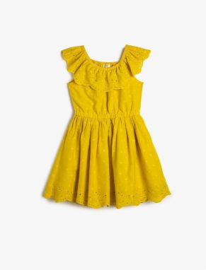 Koton Midi Dress Ruffled Scalloped Flowy Collar Cotton Lined