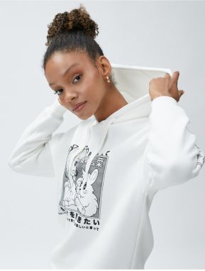 Koton Anime Sweatshirt Oversize Hooded Long Sleeve