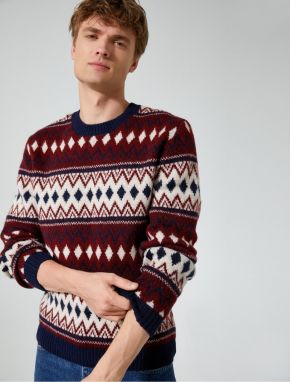 Koton Crew Neck Sweater with Ethnic Detail Acrylic Blend.