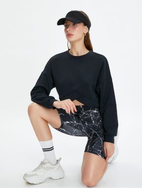 Koton Crop Sports Sweatshirt Asymmetrical Cut Modal Fabric Soft Hand Textured