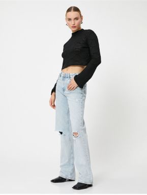 Koton Crop Sweater Openwork Flare Sleeve