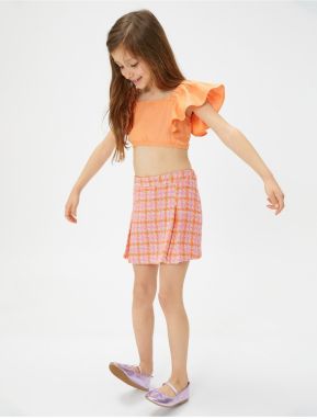 Koton Tweed Short Skirt Elastic Waist Mini Size
