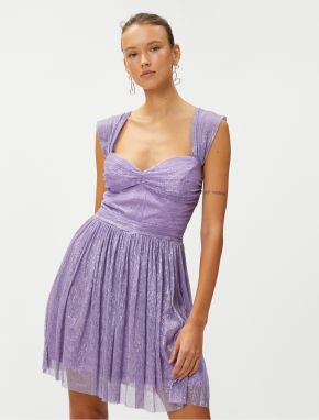 Koton Silvery Mini Evening Dress Draped Strap