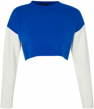 Trendyol Navy Blue Crop Color Block Knitwear Sweater