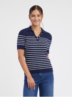 Orsay Dark Blue Women Striped Knitted Polo T-Shirt - Women