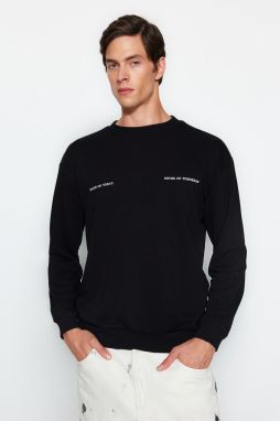 Trendyol Black Regular/Real Fit Crew Neck Text Printed Cotton Sweatshirt