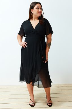 Trendyol Curve Black Double Breasted Flounce Woven Dress