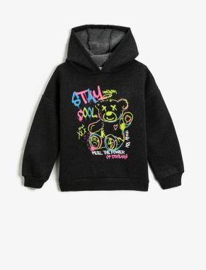 Koton Hooded Sweatshirt Graffiti Teddy Bear Printed Long Sleeve Raising