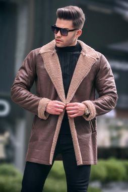 Madmext Men's Brown Faux Fur Detailed Coat 6310