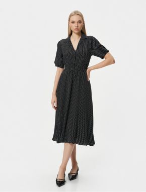 Koton Polka Dot Buttoned Balloon Sleeve Midi Shirt Dress