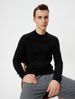 Koton Slim Fit Sweater Knitwear High Neck Raglan Sleeve Textured